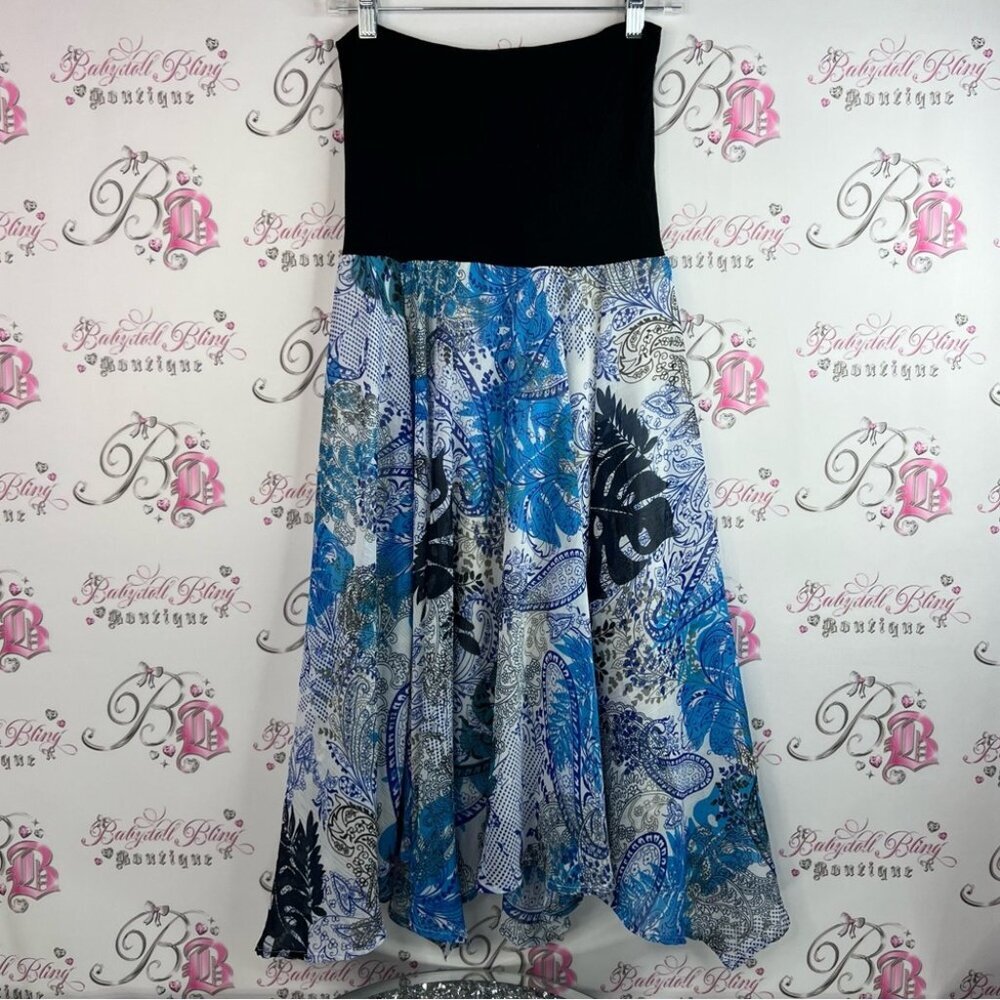 Lapis skirt or strapless dress paisley floral flowers Black and Blue Maxi Skirt